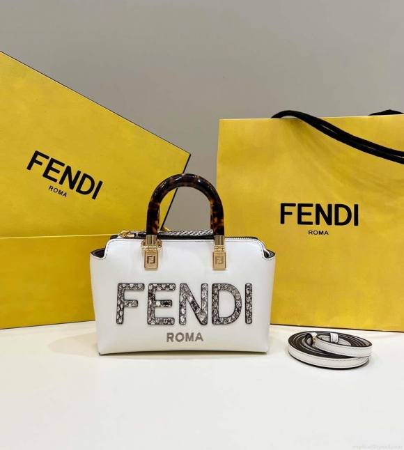 Fendi 8BS067 By The Way Mini Small Boston bag in mint White leather