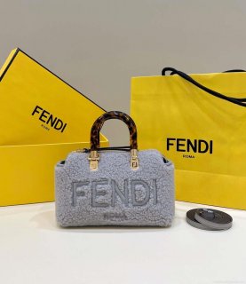 Fendi 8BS067 By The Way Mini Light grey sheepskin small Boston bag