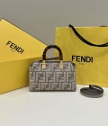 Fendi 8BS067 By The Way Mini Small Boston Jacquard FF fabric bag Gray