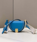 Fendi 8BT346 Moonlight Shoulder Saddle Leather Bag Blue