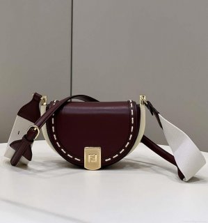 Fendi 8BT346 Moonlight Shoulder Saddle Leather Wine Red