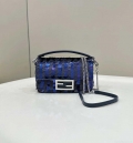 Fendi 8BS017 Mini Baguette Dark and mid blue sequin and leather bag 8601s