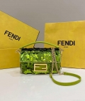 Fendi 8BS017 Mini Baguette Acid green sequin and leather bag 8601s