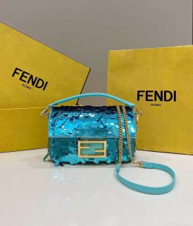 Fendi 8BS017 Mini Baguette Turquoise sequin and leather bag 8601s