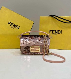 Fendi 8BS017 Mini Baguette Pink sequin and leather bag 8601s