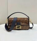 Fendi 8BR600 Medium Baguette Brown FF jacquard fabric bag with sequins