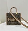 Fendi 8BH394 Fendi Sunshine Small Brown FF jacquard fabric shopper