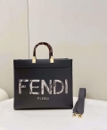 Fendi 8BH386 Sunshine Medium Tote Black Leather and elaphe shopper bag