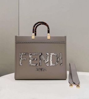 Fendi 8BH386 Sunshine Medium Tote Gray Leather and elaphe shopper bag