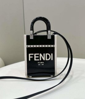 Fendi 8BS051 Mini Sunshine Shopper Black & White Leather Bag 8616S