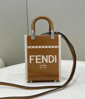 Fendi 8BS051 Mini Sunshine Shopper Brown & White Leather Bag 8616S