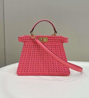 Fendi 8BN327 Peekaboo ISeeU Small Pink interlace leather bag 80138M