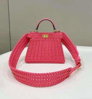 Fendi 8BN335 Peekaboo ISeeU Petite Pink interlace leather bag 80138S