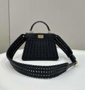 Fendi 8BN335 Peekaboo ISeeU Petite Black interlace leather bag 80138S