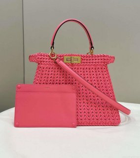 Fendi 8BN321 Peekaboo ISeeU Medium Pink interlace leather bag 80138L