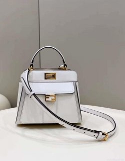 Fendi 8BN244 Peekaboo Mimi White Leather Bag 8596S