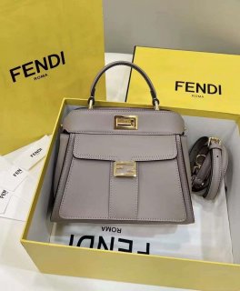 Fendi 8BN244 Peekaboo Mimi Gray Leather Bag 8596S