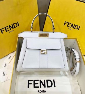 Fendi 8BN321 Peekaboo Iseeu Medium White Leather Bag 8596L