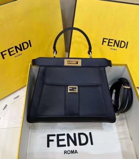 Fendi 8BN321 Peekaboo Iseeu Medium Black Leather Bag 8596L