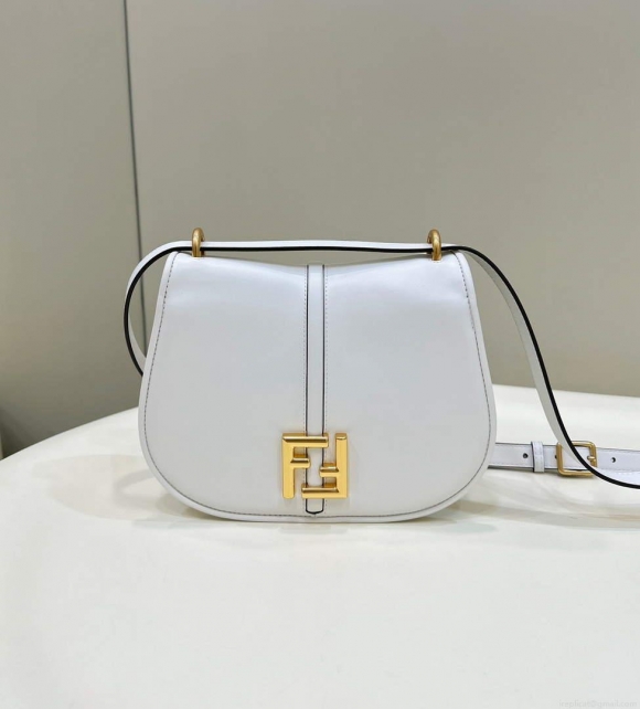 Fendi 8BT366 C’mon Medium White Smooth Leather and Full-grain Leather Bag