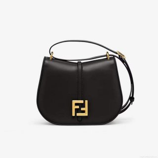 Fendi 8BT366 C’mon Medium Black Smooth Leather and Full-grain Leather Bag