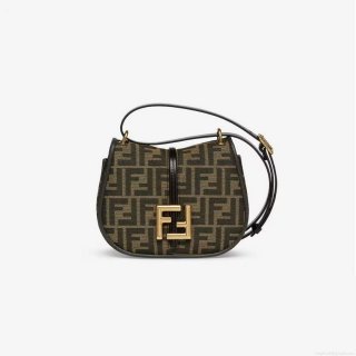 Fendi 8BS082 C’mon Small Brown FF Jacquard Fabric Bag