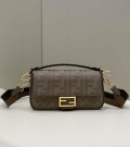 Fendi 8BR600 Baguette Medium Brown bag with FF embroidery