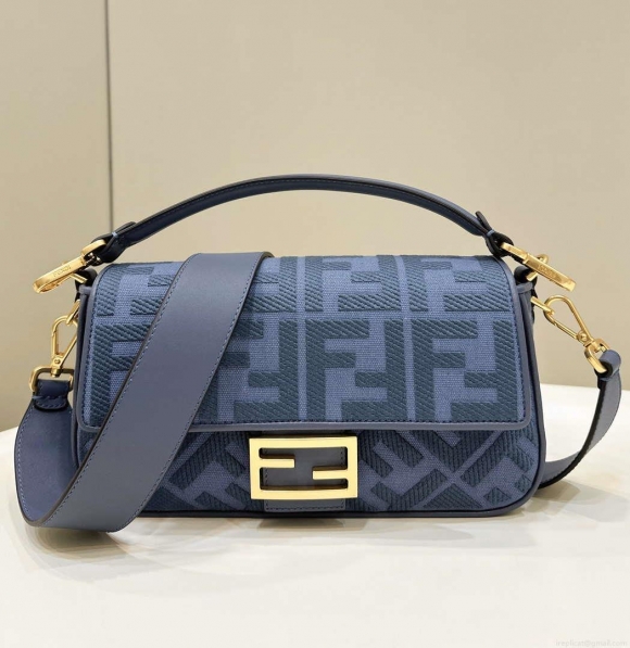 Fendi 8BR600 Baguette Medium bag with FF embroidery Sky Blue 0159A