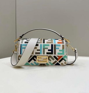 Fendi 8BR600 Baguette Medium Multicolour canvas bag with FF embroidery 0159A