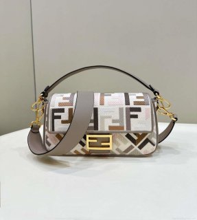 Fendi 8BR600ANH4F1LF5 Baguette Medium Multicolour canvas bag with FF embroidery 0159B