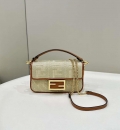 Fendi 8BS017 Mini Baguette Apricot canvas bag with FF embroidery 0159BS