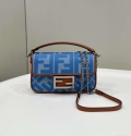 Fendi 8BS017 Mini Baguette Sky Blue canvas bag with FF embroidery 0159BS