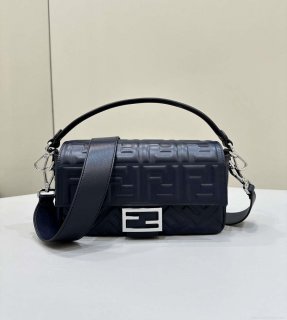 Fendi 8BR600 Baguette Medium leather 0135M bag Navy Blue