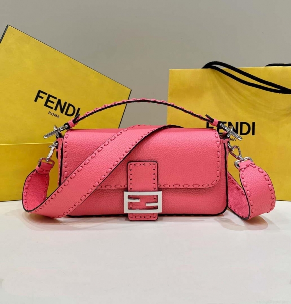 Fendi 8BR600 Baguette Pink Selleria bag with Oversized Topstitching 8610