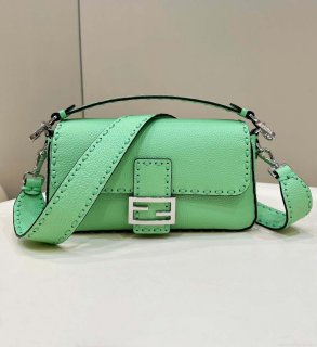 Fendi 8BR600 Baguette Green Selleria bag with Oversized Topstitching 8610