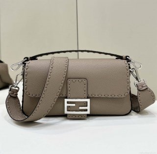 Fendi 8BR600 Baguette Grey Selleria bag with Oversized Topstitching 8610