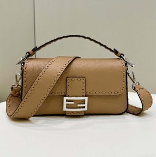 Fendi 8BR600 Baguette Apricot Selleria bag with Oversized Topstitching 8610