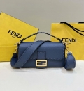 Fendi 8BR600 Baguette Navy blue Selleria bag with Oversized Topstitching 8610