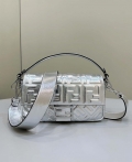 Fendi 8BR600 Baguette Medium Black leather 0135 bag Silver