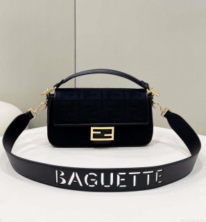 Fendi 8BR600 Baguette Medium bag with FF embroidery 8598 Black