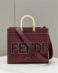 Fendi 8BH386 Sunshine Medium Wine Red leather shopper bag with contrasting threading 80015