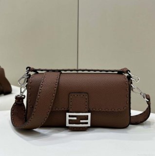 Fendi 8BR600 Baguette Dark Brown Selleria bag with Oversized Topstitching 8610