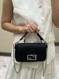 Fendi 8BS017 Baguette Mini Black Selleria bag with 309 hand-sewn Tpstitches 8610S