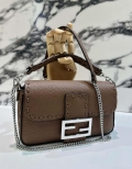 Fendi 8BS017 Baguette Mini Dark Brown Selleria bag with 309 hand-sewn Tpstitches 8610S