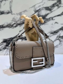 Fendi 8BS017 Baguette Mini Gray Selleria bag with 309 hand-sewn Tpstitches 8610S