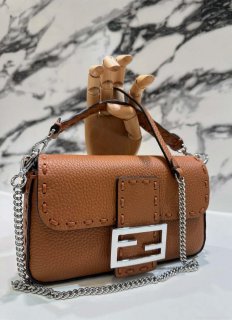 Fendi 8BS017 Baguette Mini Brown Selleria bag with 309 hand-sewn Tpstitches 8610S