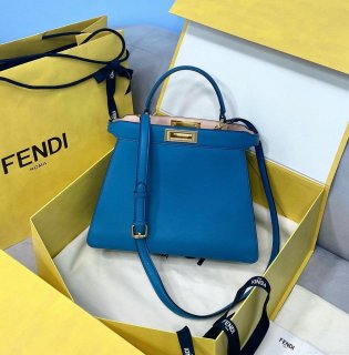 Fendi 70193 Peekaboo ISEEU MEDIUM Blue Leather Bag