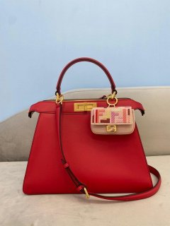 Fendi 70193 Peekaboo ISEEU MEDIUM Red Leather Bag