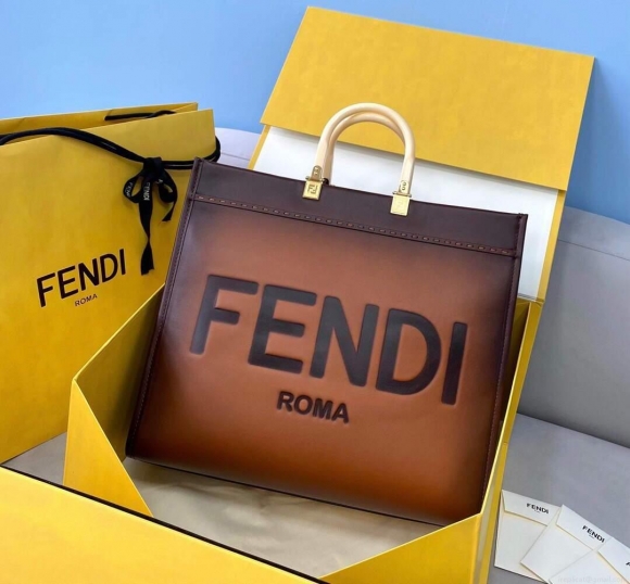 Fendi 8BH372 Sunshine Large Natural Coloured Leather Shopper Bag 80009L Dark brown