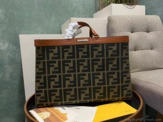 Fendi 8BH374 FENDI PEEKABOO X-TOTE Green Canvas Bag Brown